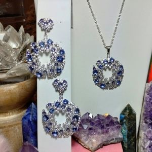 2pc Matching Set, Violet Tanzanite, Lolite, & CZ Diamonds, Necklace & Earrings